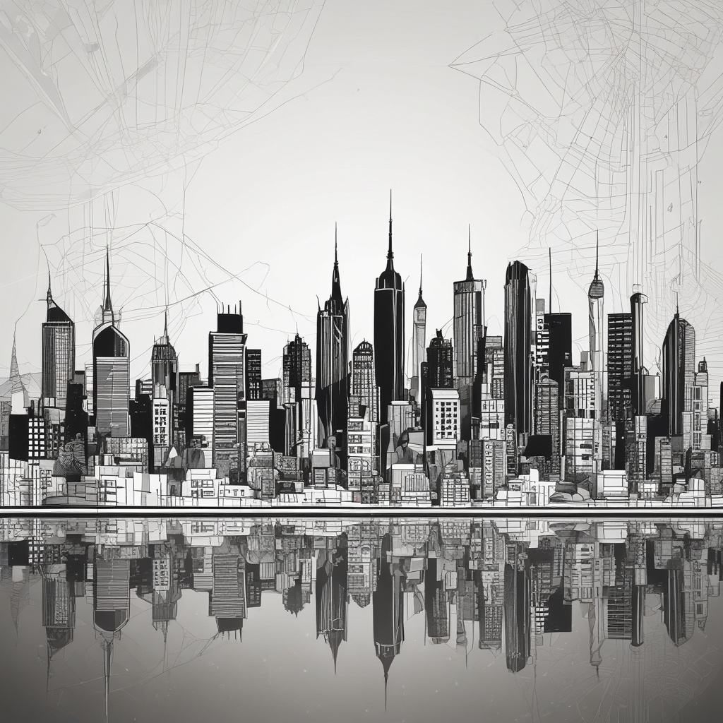 City skyline with abstract geometric patterns